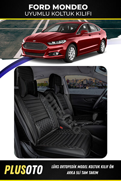PlusOto مجموعة أغطية مقاعد السيارة السوداء المتوافقة مع سلسلة Ford Mondeo Plu...
