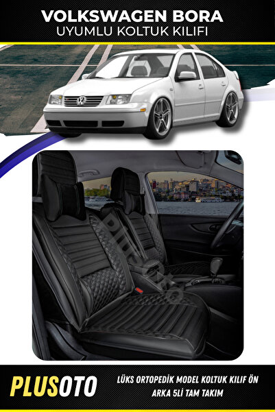PlusOto مجموعة أغطية مقاعد السيارة السوداء المتوافقة مع سلسلة Volkswagen Bora...