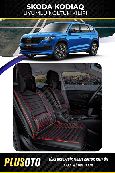 PlusOto سكودا كودياق متوافق مع سلسلة بلس لوكس أسود أحمر غطاء مقعد السيارة مجم...