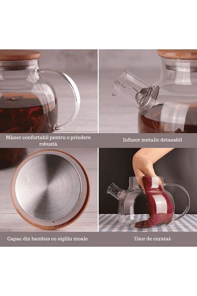 Köken Koken 1 L Infuser Kettle, Borosilicate heat-resistant glass up to 150℃, Bamboo/stainless steel lid