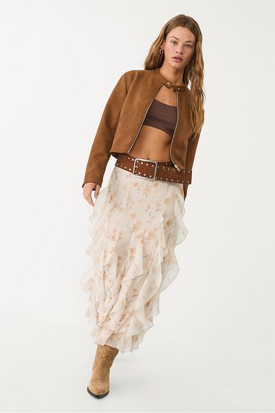 Stradivarius Printed midi skirt with ruffles