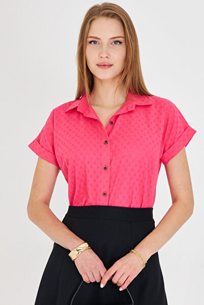 armonika Kadın Neon Pembe Kısa Kol Gömlek ARM-25Y001060