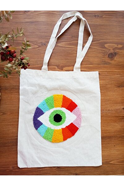 ddoo Punch işlemeli bez çanta. Bez omuz çantası.