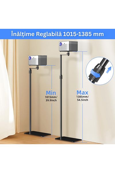 Velixo Projector Mount, 360° Rotation, 90° Tilt, Adjustable 101.5–138.5 cm, Sliding Rail, Carbon Steel