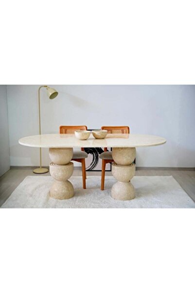 Sümeyra Marble Art Traverten Yemek Masası - 90*180