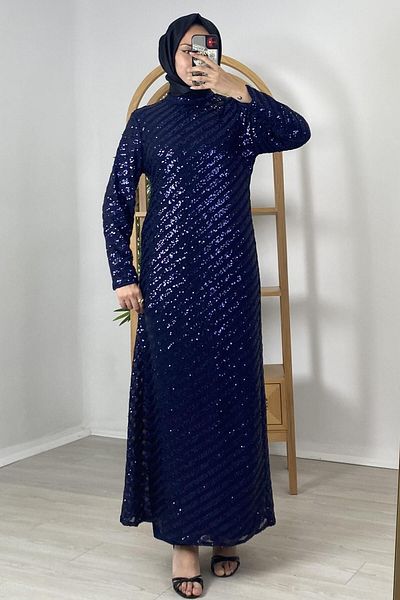 NCL 23521-23K Bias Striped Sequin Evening Dress
