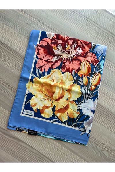 İpekseli Şal din bumbac cu model floral mătăsos, albastru denim
