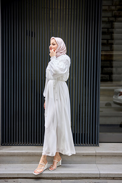 LOCCO Women's Elastic Top Chiffon Dress White