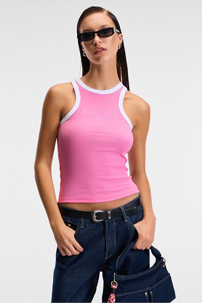 GRIMELANGE Selmıra Women's Embroidered Halter Neck Slim Fit Sleeveless Pink Undershirt