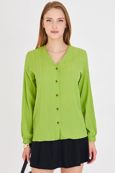 armonika Women's Pistachio Green Elastic Sleeve Wrapped Shirt Arm-24K001002