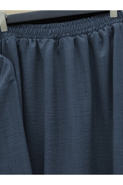 Modamorfo Indigo Linen Suit with Lace-Up Front and Elastic Waist Skirt