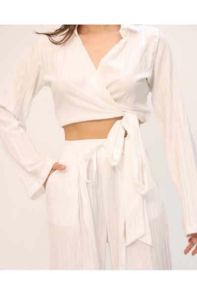 LEYLA SAĞLAM Women's Front Tie Bluz Pants Double Suit