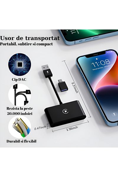 HASEPE Wireless Carplay Modulator, Smart Usb Car Play, Automatic Reconnection, Usb