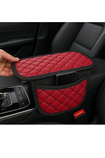 UYDEE Red Leather Auto Armrest Case Cover Capitone with Sponge Red Embroidery Car Seat Cover Armrest