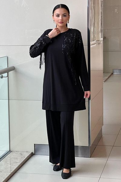 FUAT GÜRSEN Fuat Gürşen Sequin Sequined Embroidered Tunic Trousers Set