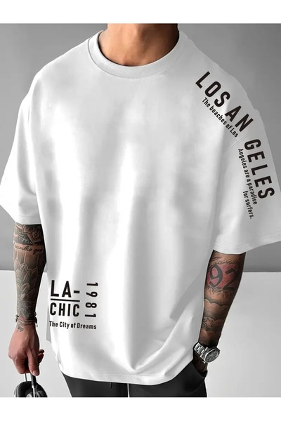 LAND MODA Tricou din poliester cu gât rotund, cu croială lejeră, pentru bărba...