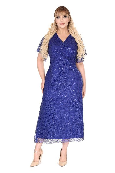 modayız Double Breasted Neckline Plus Size Sequined Saks Evening Dress 12C-2679