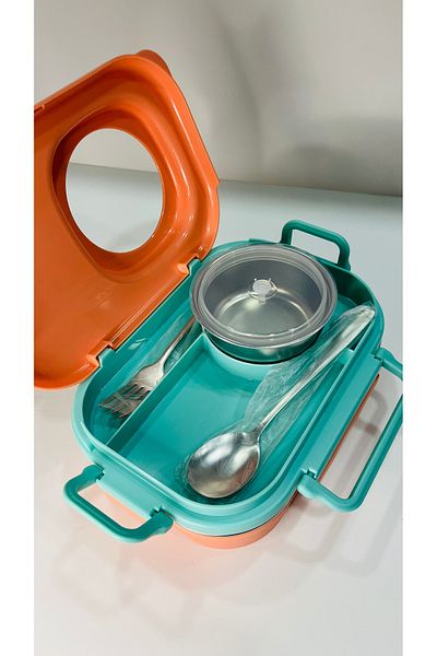 Uzspace Stainless Steel 600ml Single Layer Insulated Lunch Box with Spoon and Fork Lunch Box 8021-92