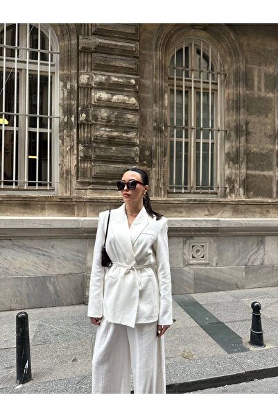 AlisaSu Waist Tied Linen Trousers Jacket Set