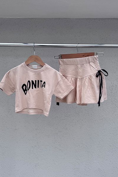 KALBEN ÇOCUK New Season Energy: Bonita T-Shirt & Shorts Skirt Set (3-10 Years)