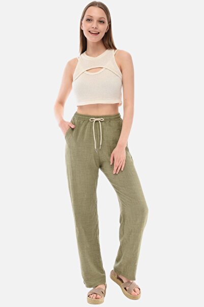 CEDY DENIM Women's Summer Synthetic Linen Look High Waist Elastic Loose Leg Trousers