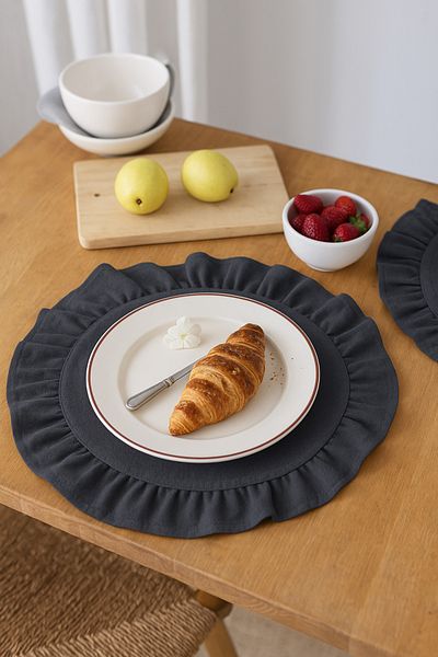 Wellstil Rufle |   Set of 6 Linen Round Gray American Service 40 cm