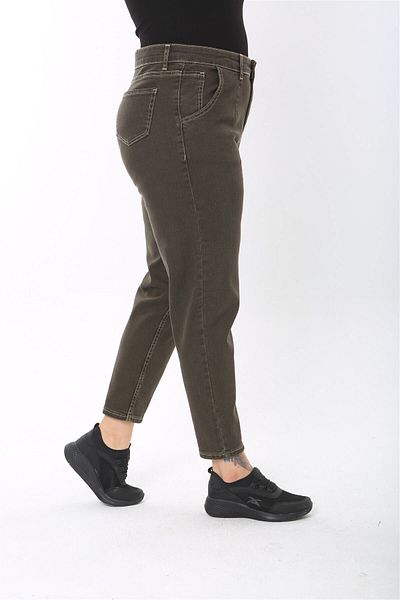 CEDY DENIM Mom Fit Jean Large Size High Waist Carrot Cut Skinny Leg Pleated Stretch Denim Pants C600-Brown