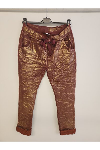 della moor Women's Burgundy Italian Gilded Shiny Pattern Trousers