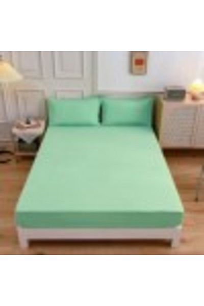 Bahar Tekstil Bed Sheet with Elastic and Two Pillowcases, 100% Cotton, 180x200 cm, Green, Majoli