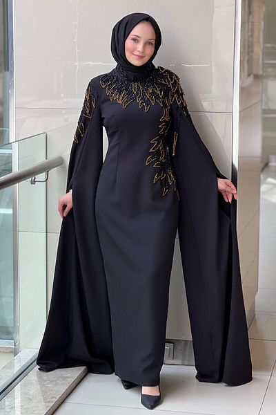 White Corner Handcrafted Stone Design Evening Dress