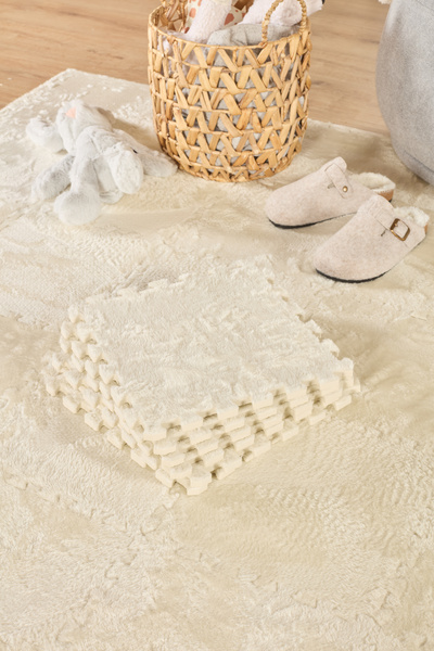 Kaşmir Halı Puzzle Mat Beyaz 30x30 Cm 4 Parça Bebek Çocuk Genç Odası Halısı