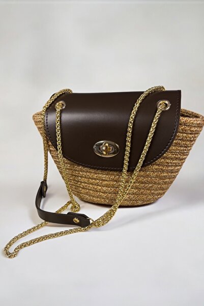 MaVaux Τσάντα ώμου από μαλακό δέρμα και ψάθινη επένδυση, κομψή σχεδίαση διαχρονική τσάντα με λεπτομέρεια εξαιρετικού αξεσουάρ