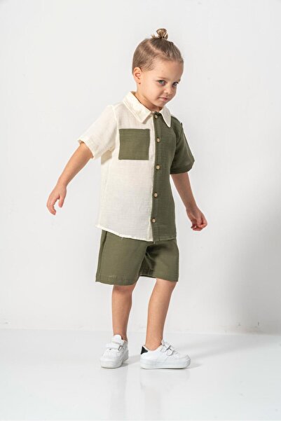 MeaShop Boy's Summer/Easter Muslin Fabric Shirt Shorts Set