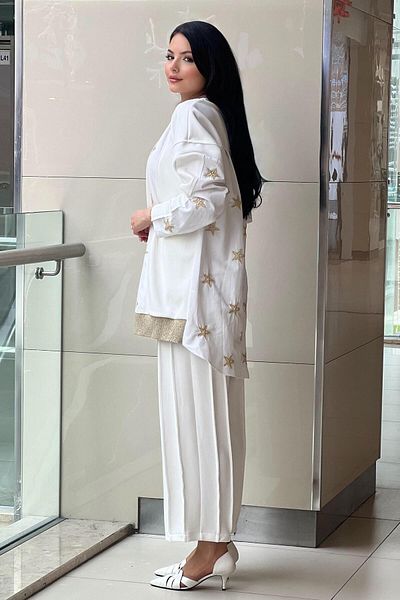 Ghisa Ribbed Star Embroidery Detailed Runic Trousers Set