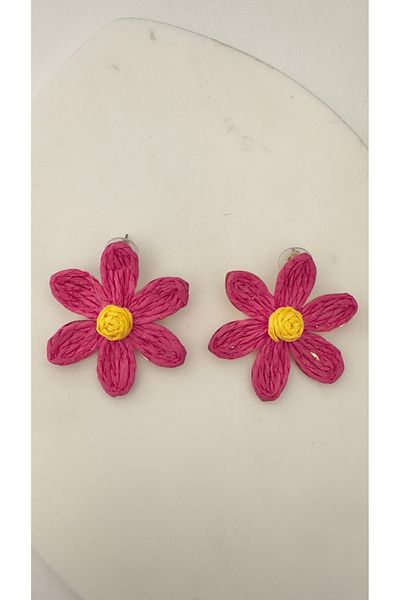 Takimakstore Design Daisy Earrings Jute Pink Gold with Back Plate