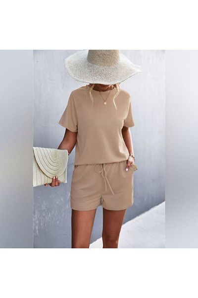 VivaJoy Women's Short Sleeve Crew Neck Bottom and Top Two Piece Set