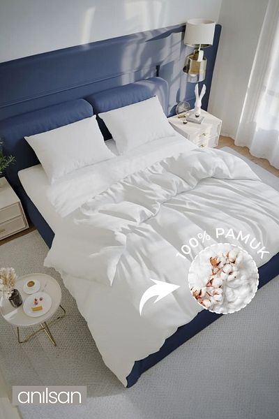 Anılsan Plain White Double Buttoned Duvet Cover Quilt Cover 100% Cotton, 63Tel