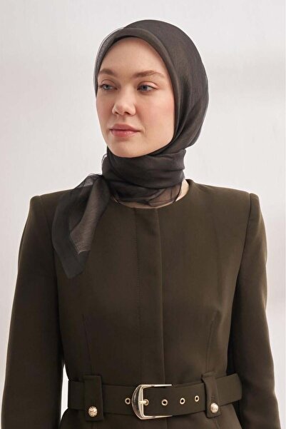 ARMANDA 30% Silk Double Layer Tulle Scarf - Black-Khaki