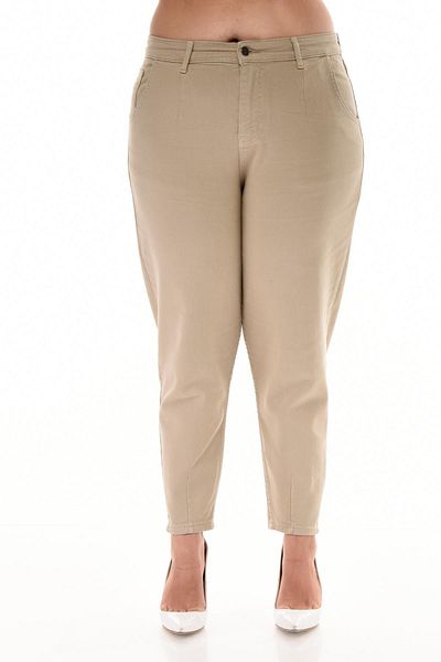 CEDY DENIM Women's Mom Fit Jeans Large Size High Waist Narrow Leg Pleated Flexible Denim Trousers C600 Beige