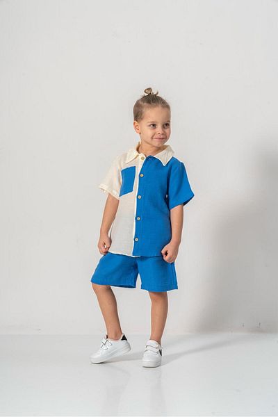 MeaShop Boy's Summer/Easter Muslin Fabric Shirt Shorts Set