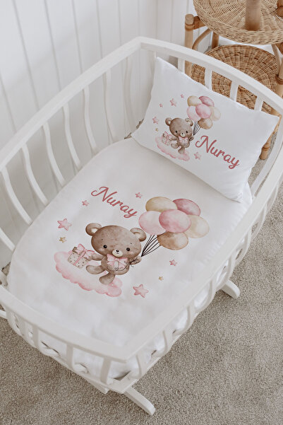 Messido %100 Pamuk Saten Baskılı Desenli Anne Yanı Beşik Nevresim Takımı 60x1...