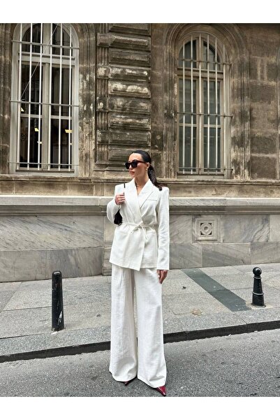 AlisaSu Waist Tied Linen Trousers Jacket Set