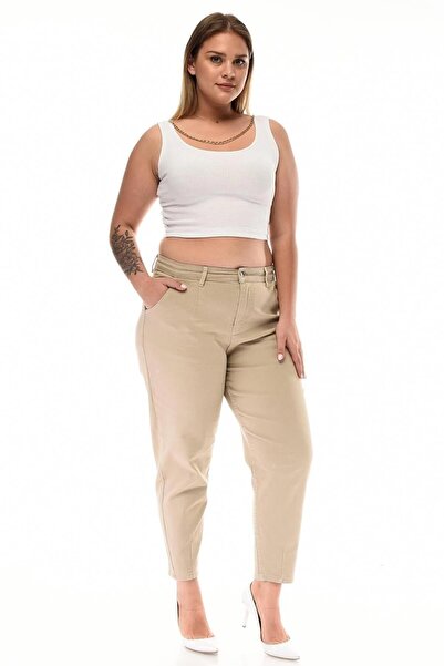 CEDY DENIM Blugi Mom Fit de mărime mare, tăiat carbon, cozi de aluat de mătase C600-bej