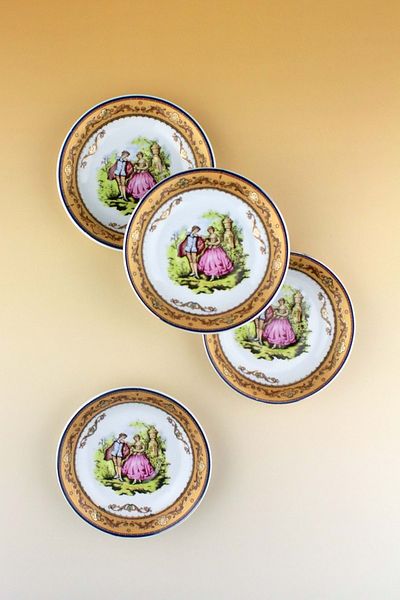 Bursa Porselen Dekor Rosiana 4 Pcs Gold Gilded Porcelain Tea Plates