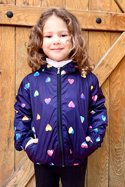 Breeze Girl's Raincoat Colorful Heart Patterned 1-5 Years, Navy Blue
