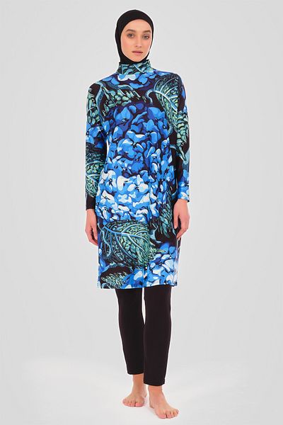 ALFASA Άνετο Loose Fit Oversize Full Hijab μαγιό με σχέδιο στο επάνω μέρος - Υδατοαπωθητικό, όρθιο γιακά - 24622-25
