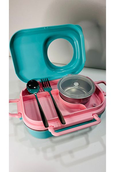 Uzspace Stainless Steel 600ml Single Layer Insulated Lunch Box with Spoon and Fork Lunch Box 8021-92