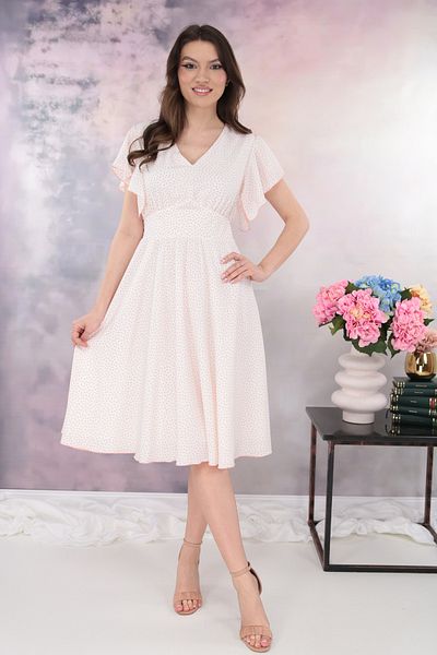 Vanessa Line RO Rochie clos alba cu buline discrete roz