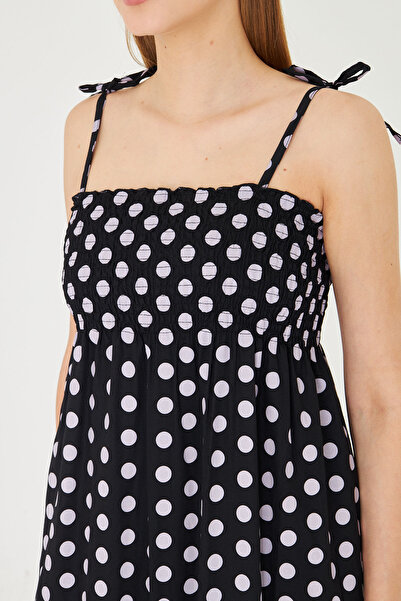 armonika Women's Black Straps Lace up Chest Gipe Elastic Long Dress Arm-25Y001048