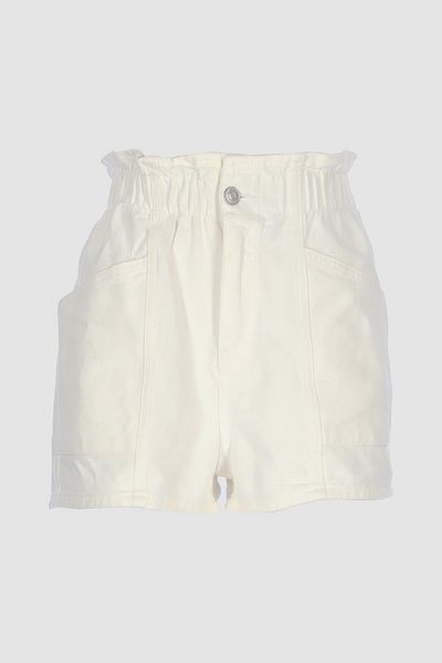 CROSS JEANS White Elastic Waist High Waist Patı Zippered Jean Shorts C 4534-090